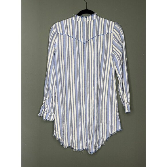 Cloth & Stone Anthropologie Women's XS Chambray Striped Button Shirt Linen Blend - Picture 2 of 13